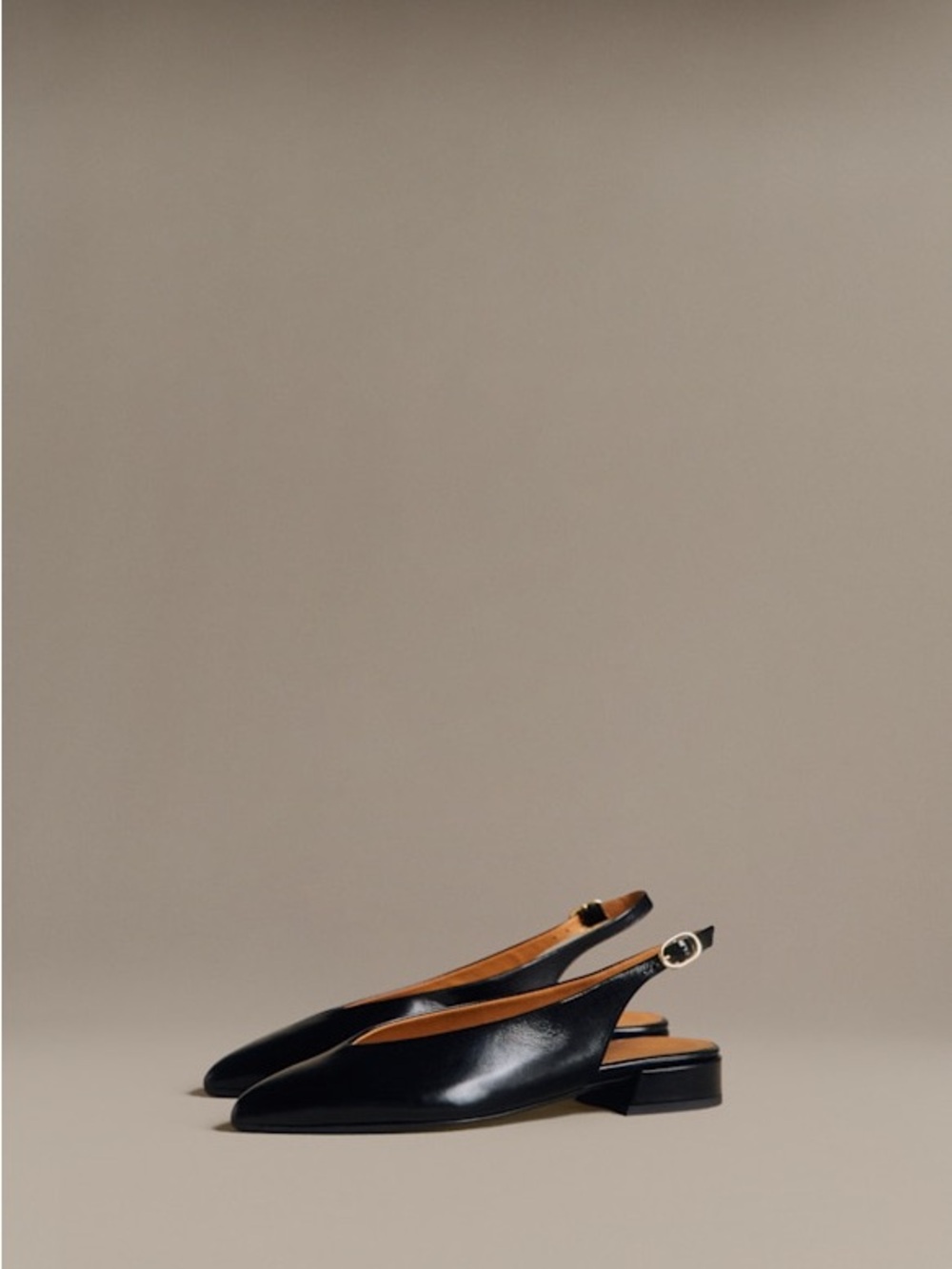 Sezane Suzanne Black Leather Low Ballet Flats